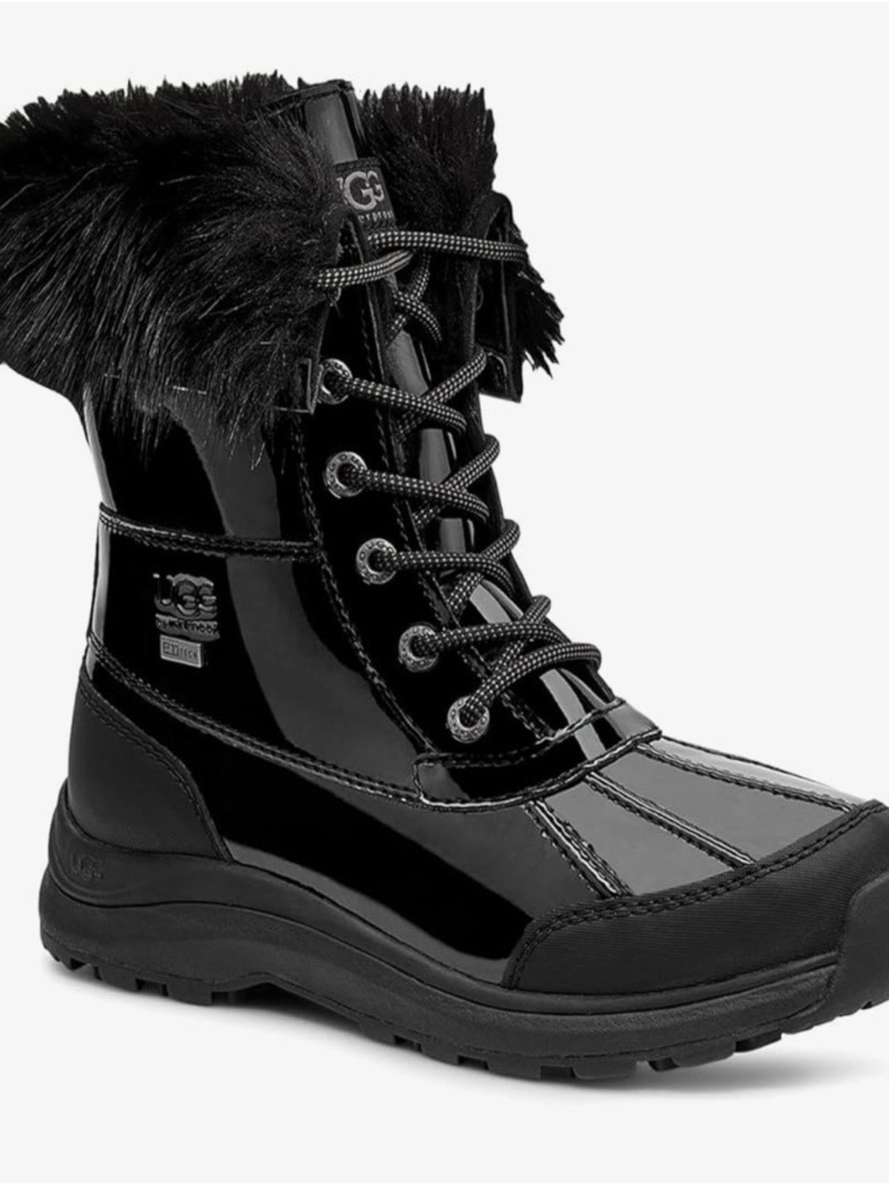 UGG Black Patent Lace-Up Winter Boot with Faux-Fur Cuff size 7.5 W